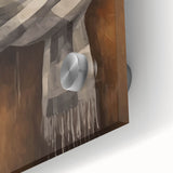 Large abstract wall art on acrylic glass depicting winter themes in cool blue and white tones.