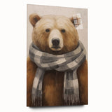 Large abstract wall art on acrylic glass depicting winter scenes in muted blue and white tones.