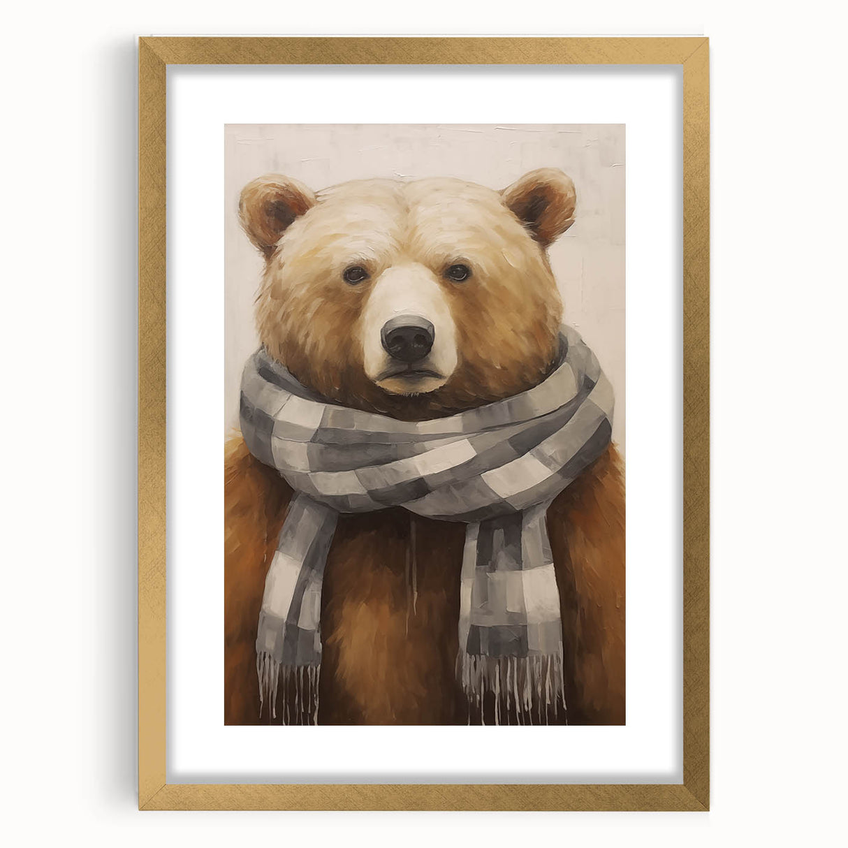 Extra large abstract art print with textured white swirls on a golden frame, ideal for living room decor.
