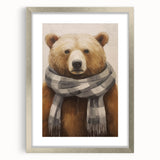 Textured art print of abstract winter scene in muted blue and gray, framed in silver, suitable for bedroom decor.