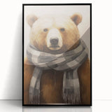 Large abstract wall art depicting a winter scene in mid-century modernist style, framed in black acrylic.