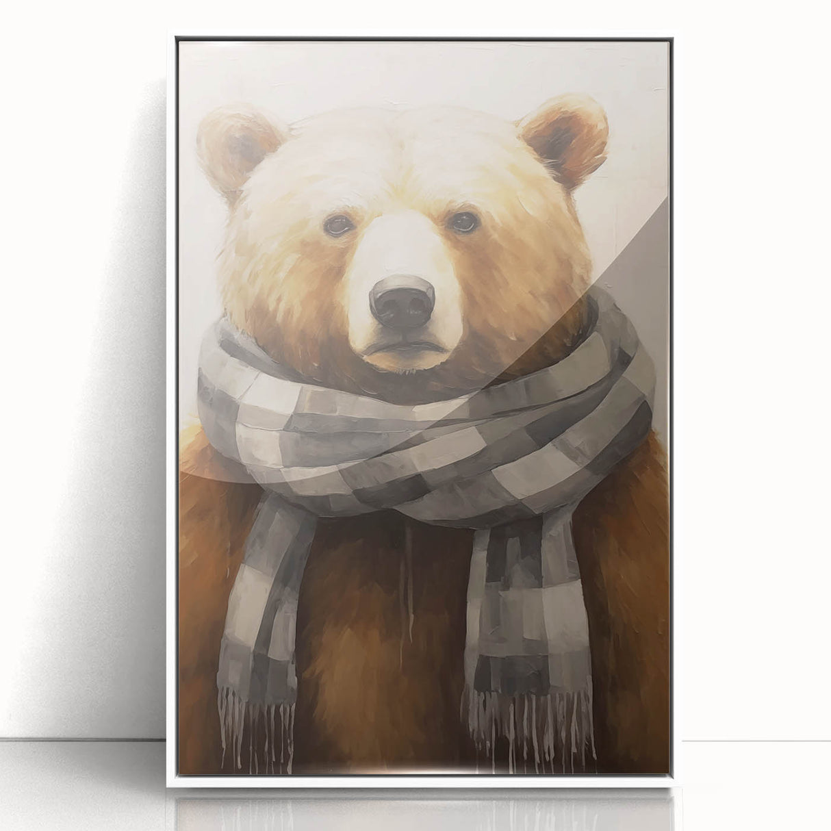 Framed acrylic print of a winter scene with muted blue and white tones in art deco style.