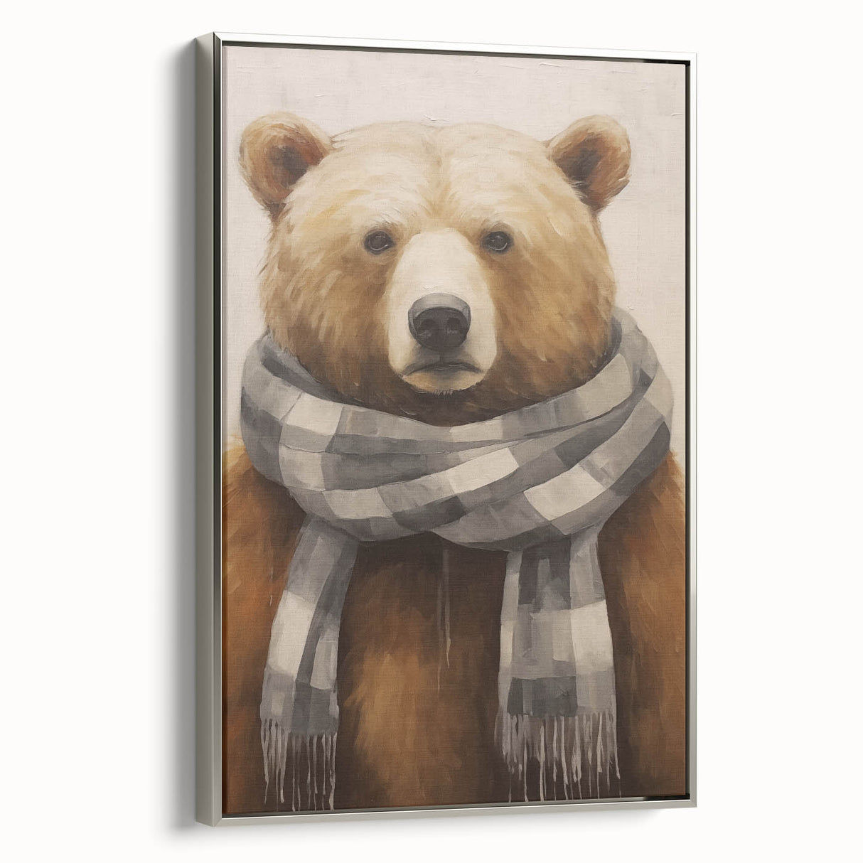 Winter landscape art painting on framed canvas, featuring muted gray and silver tones, ideal for living room decor.