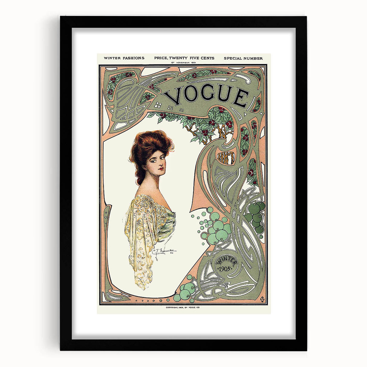 1904 Art Nouveau Vogue Cover Print - Elegant Winter Fashion Wall Art