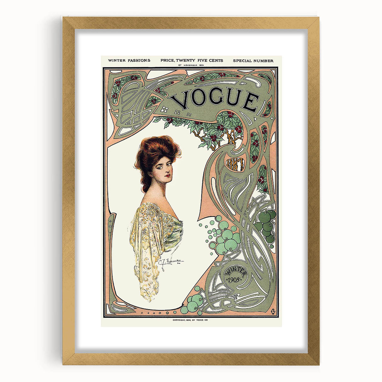 1904 Art Nouveau Vogue Cover Print - Elegant Winter Fashion Wall Art