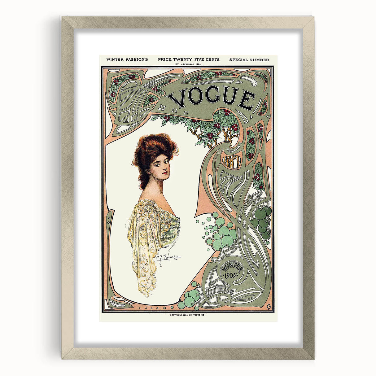 1904 Art Nouveau Vogue Cover Print - Elegant Winter Fashion Wall Art