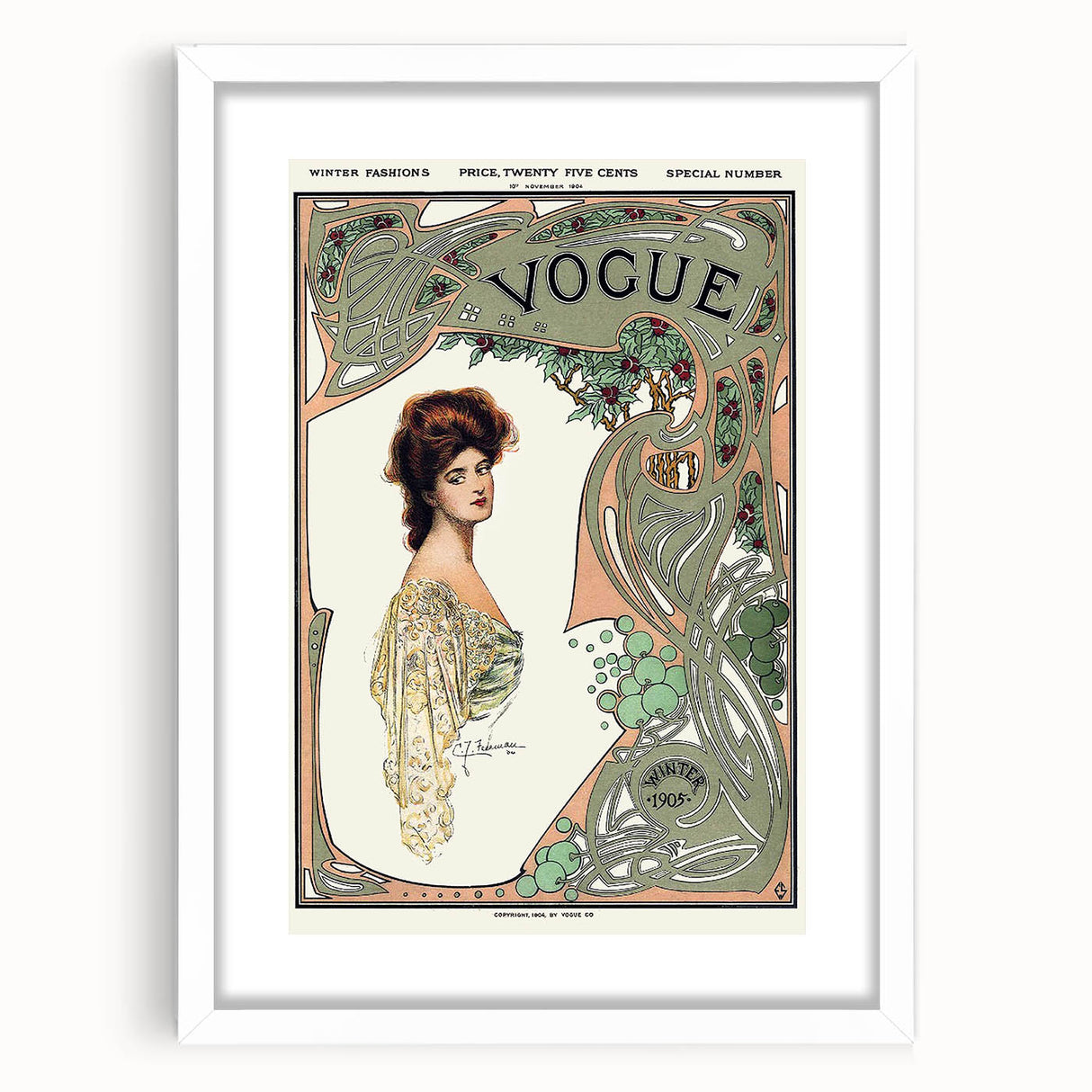 1904 Art Nouveau Vogue Cover Print - Elegant Winter Fashion Wall Art