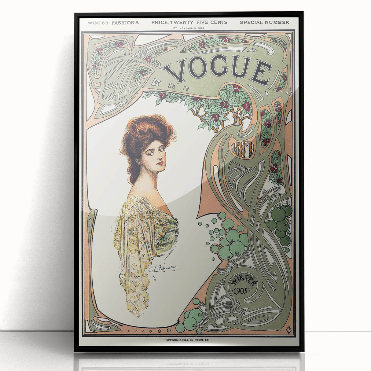 1904 Art Nouveau Vogue Cover Print - Elegant Winter Fashion Wall Art