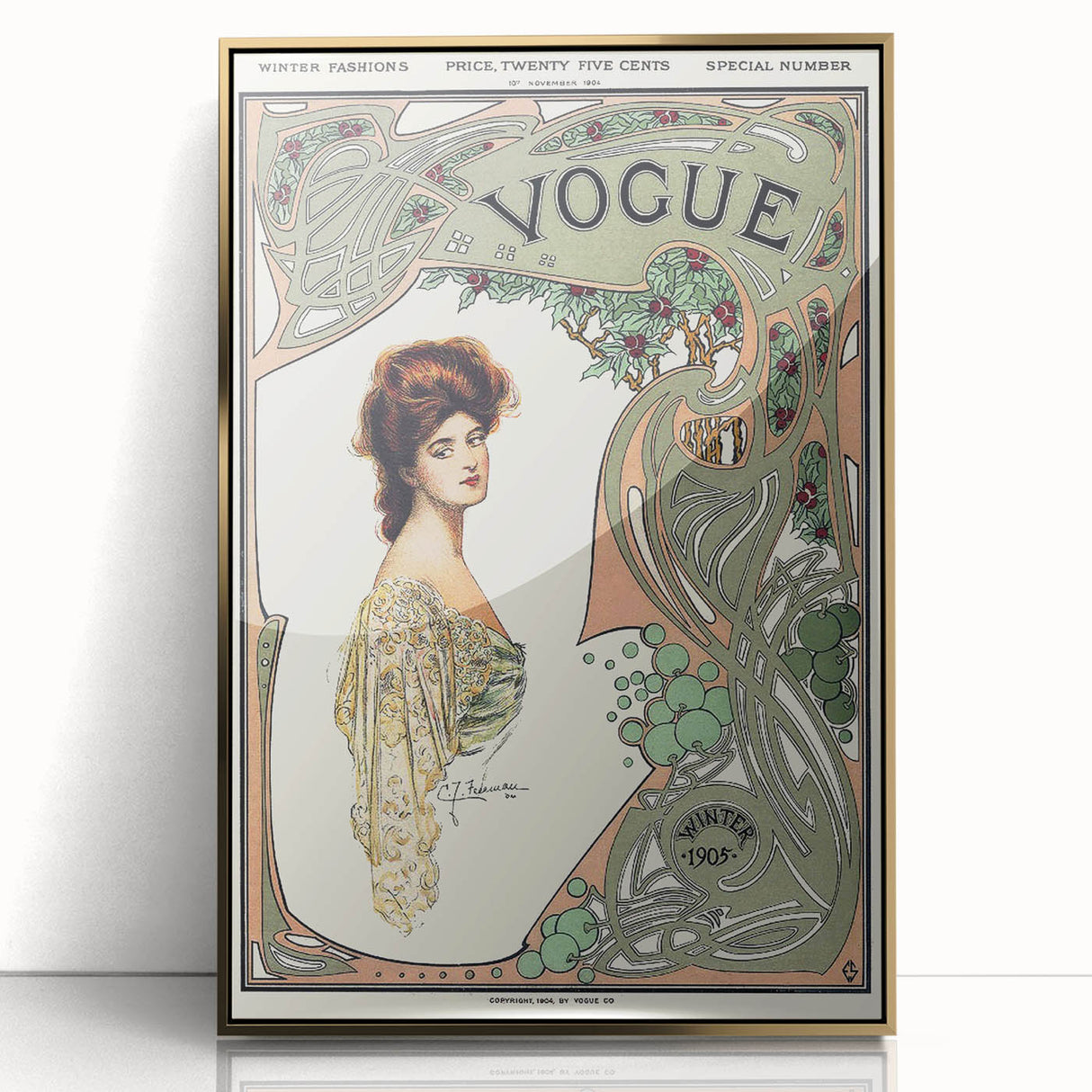1904 Art Nouveau Vogue Cover Print - Elegant Winter Fashion Wall Art