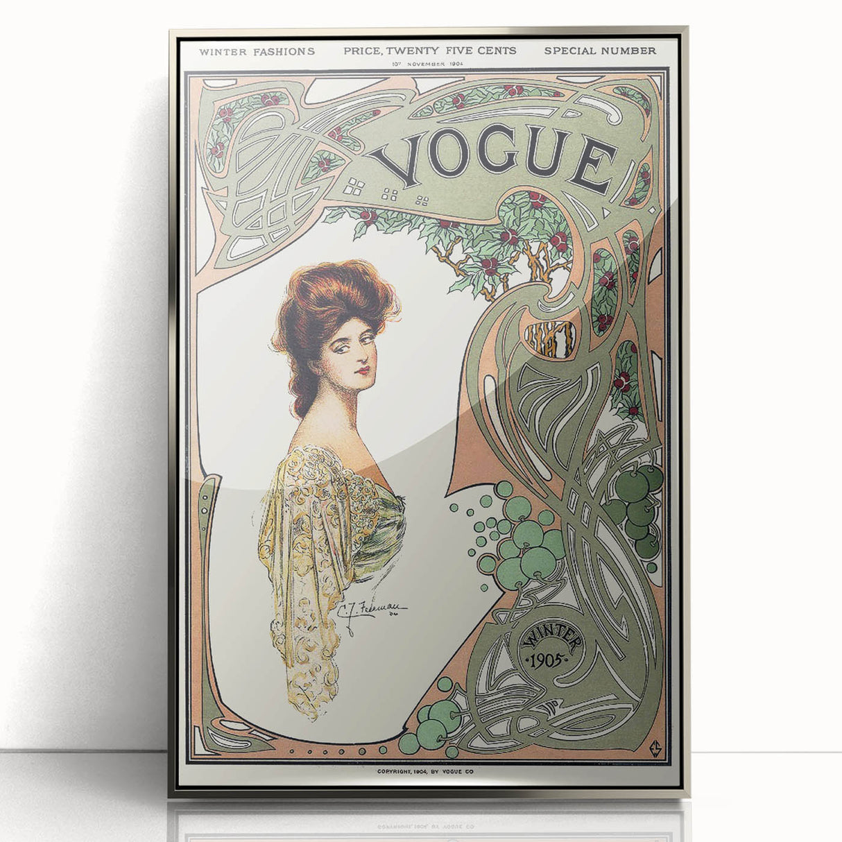 1904 Art Nouveau Vogue Cover Print - Elegant Winter Fashion Wall Art