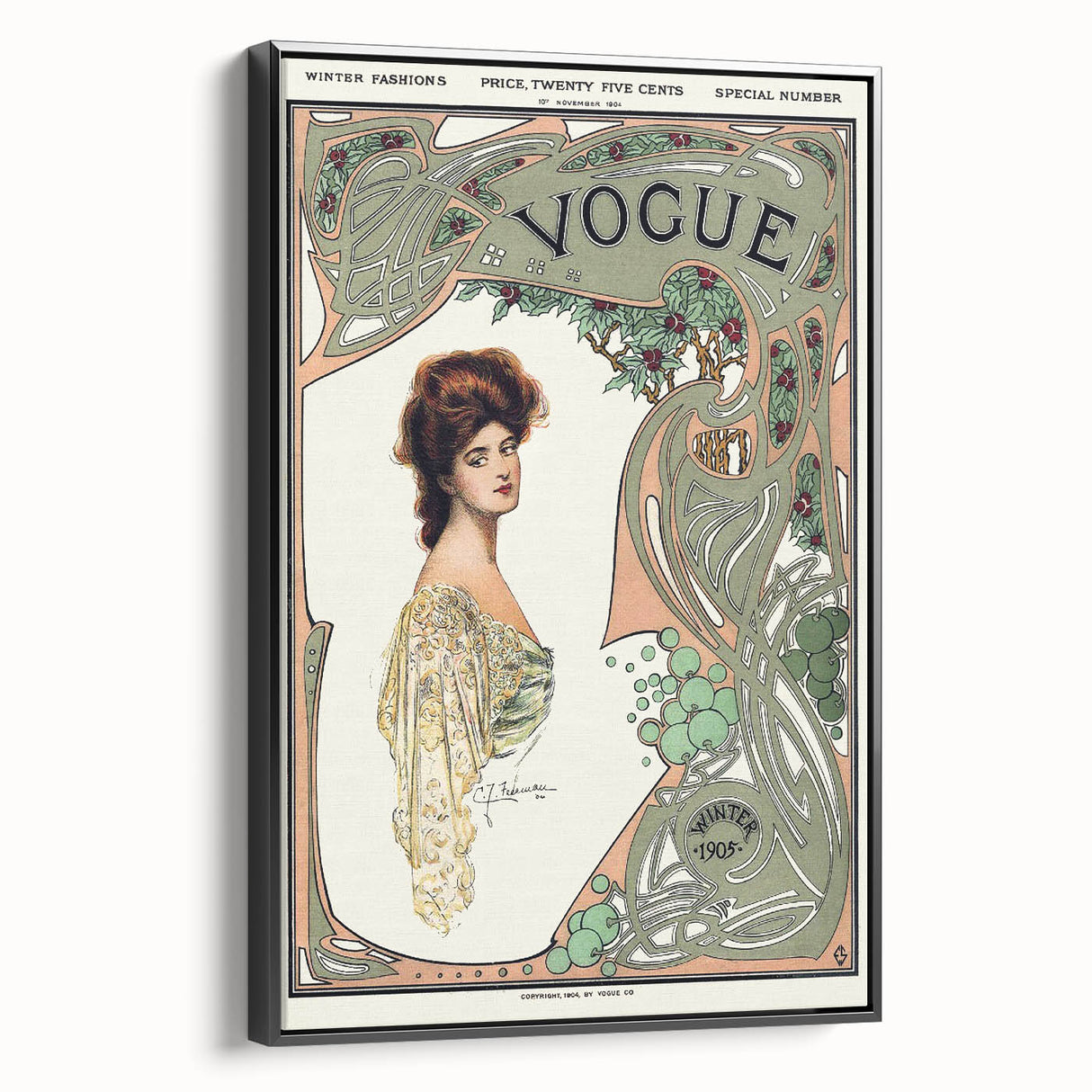 1904 Art Nouveau Vogue Cover Print - Elegant Winter Fashion Wall Art