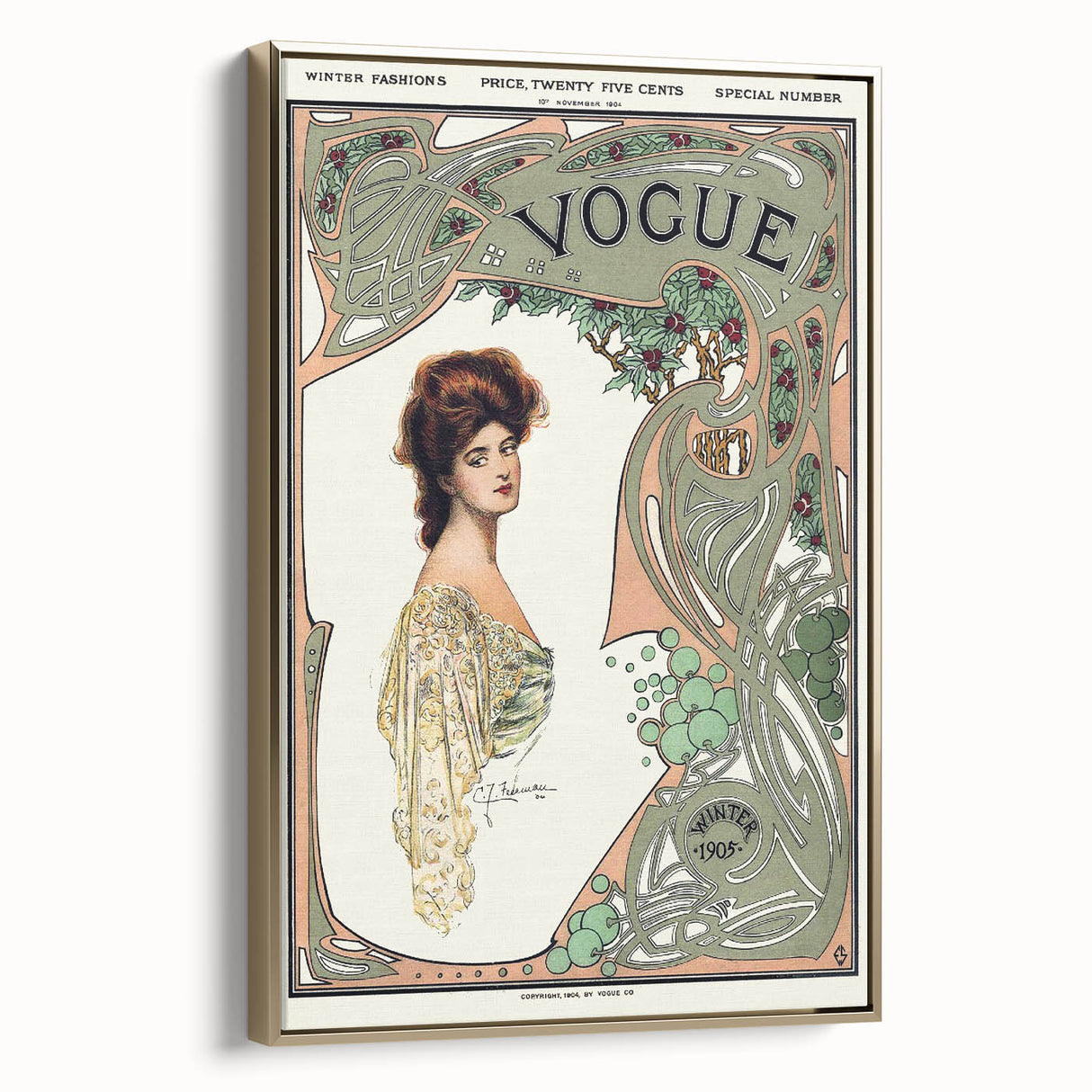 1904 Art Nouveau Vogue Cover Print - Elegant Winter Fashion Wall Art