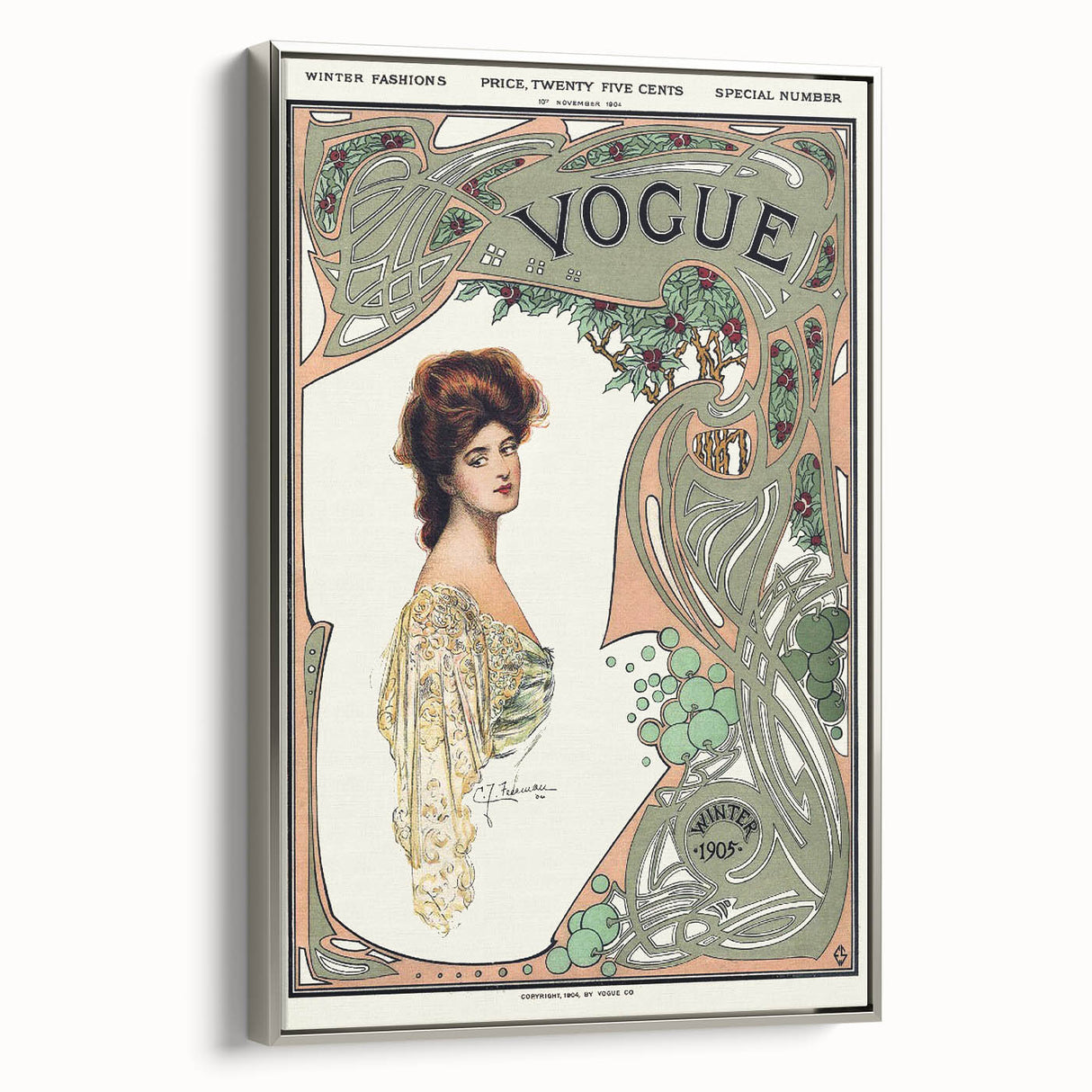 1904 Art Nouveau Vogue Cover Print - Elegant Winter Fashion Wall Art