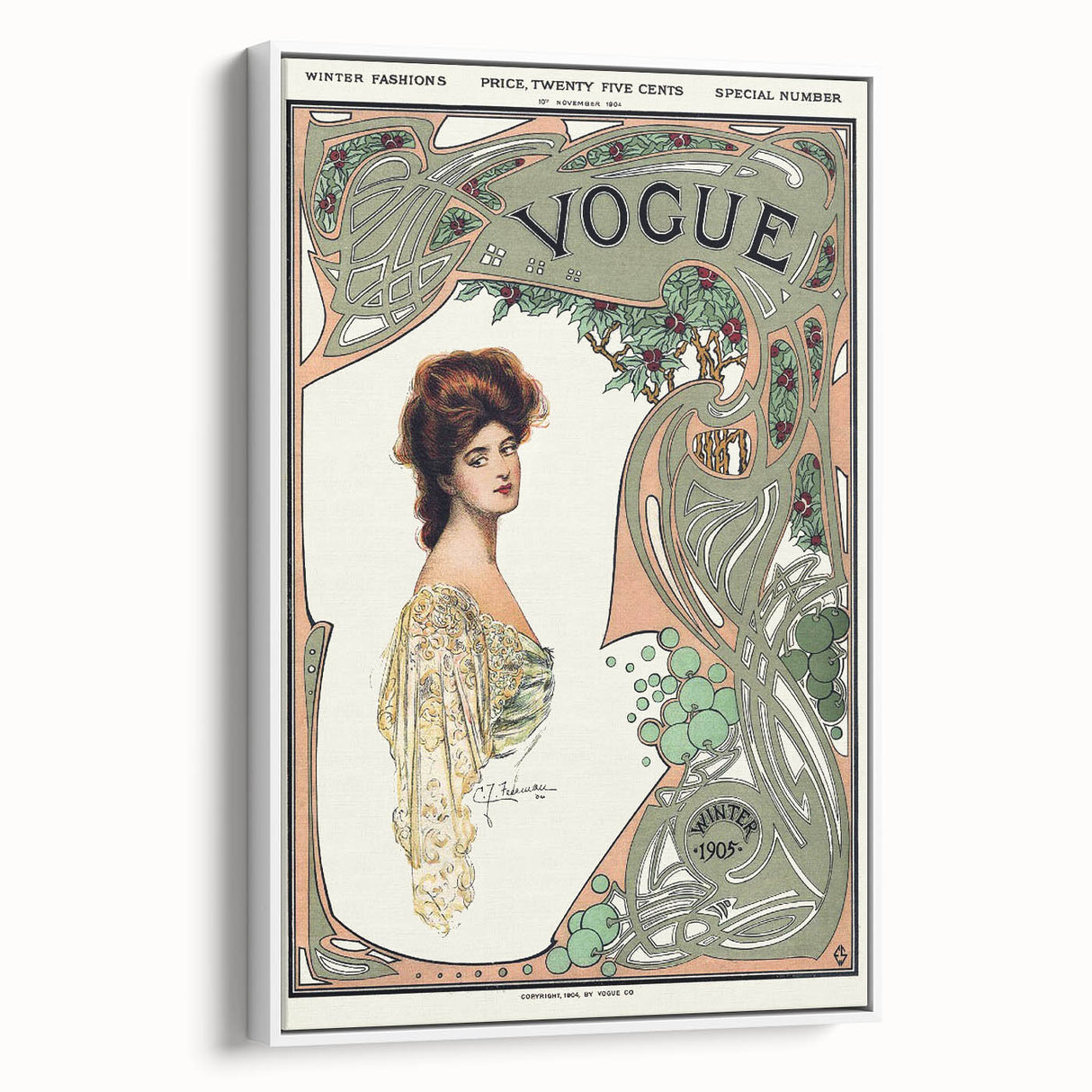 1904 Art Nouveau Vogue Cover Print - Elegant Winter Fashion Wall Art