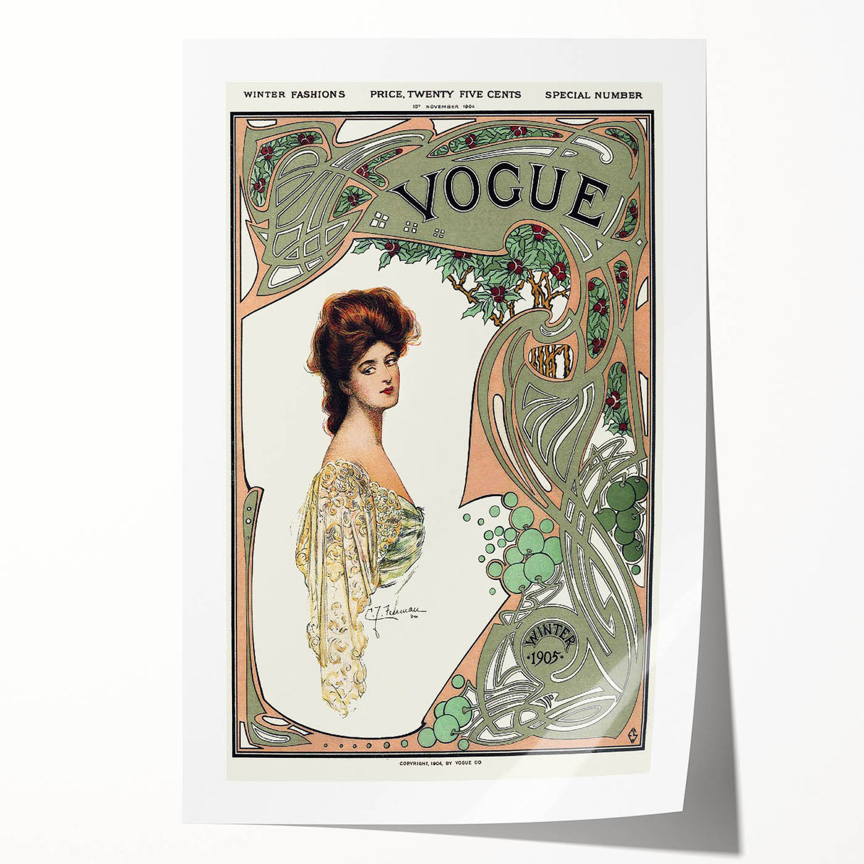 1904 Art Nouveau Vogue Cover Print - Elegant Winter Fashion Wall Art
