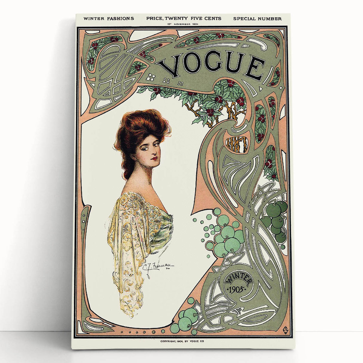 1904 Art Nouveau Vogue Cover Print - Elegant Winter Fashion Wall Art