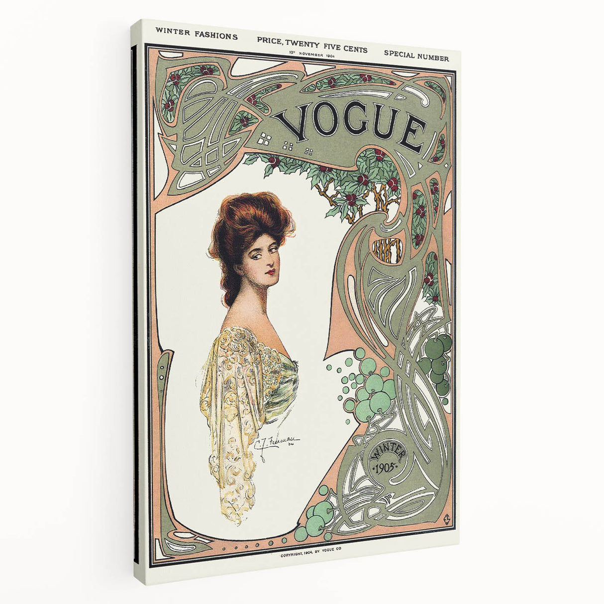 1904 Art Nouveau Vogue Cover Print - Elegant Winter Fashion Wall Art