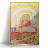 Mid-century modernist art depicting a starry night in vibrant blue and yellow tones on a framed acrylic canvas.