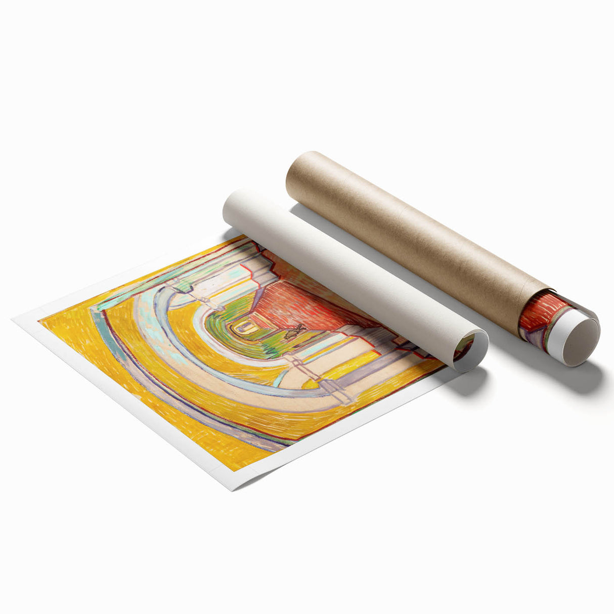 Extra large rolled canvas print of Van Gogh-inspired floral art in vibrant colors.