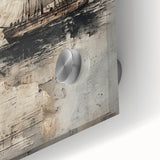 Large abstract acrylic print of a ship, featuring blue and gray tones, ideal for bedroom or dining room art.