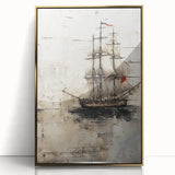 Mid-century modernist large art print of a golden ship on acrylic, ideal for modern art wall decor.