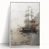 Acrylic print of a white ship on a pale blue background in art deco style, suited as modern art wall decor or nursery art.