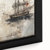 Extra large black wall art featuring a textured, colorful boat and ship design on a framed canvas.