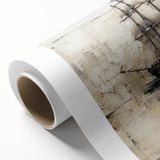 Art deco style poster of a vintage ship on rolled canvas, in muted blue and white tones, ideal for nursery wall art.