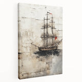 Side view of a ship on stretched canvas with deep blue ocean tones, ideal for kitchen wall art.