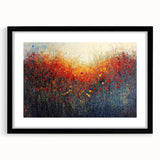 Abstract floral design framed in matte black, showcasing vibrant colors and intricate patterns, ideal for modern home decor. Perfect for adding elegance to any space.