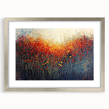 Abstract floral frame with a silver mat showcasing vibrant colors and intricate designs, perfect for home decor or art displays, enhancing any interior space.