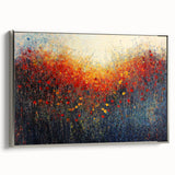Framed canvas artwork showcasing abstract floral designs in vibrant colors, set in a sleek silver frame, perfect for modern home decor. The side view highlights the depth and elegance of the piece, enhancing any living space.