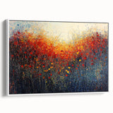 Framed canvas artwork showcasing an abstract floral design with vibrant colors on a white background, viewed from the side, ideal for modern home decor.