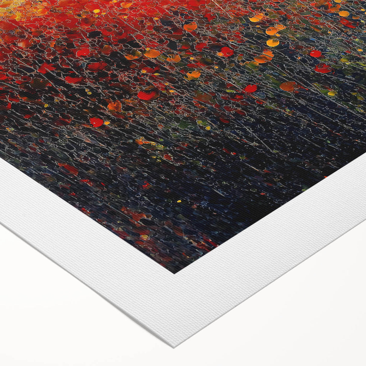 Abstract floral design on rolled canvas showcasing vibrant colors and intricate patterns, elegantly packaged in a protective cardboard tube for safe shipping. Ideal for modern home decor or art enthusiasts looking to enhance their space with stylish floral artwork.