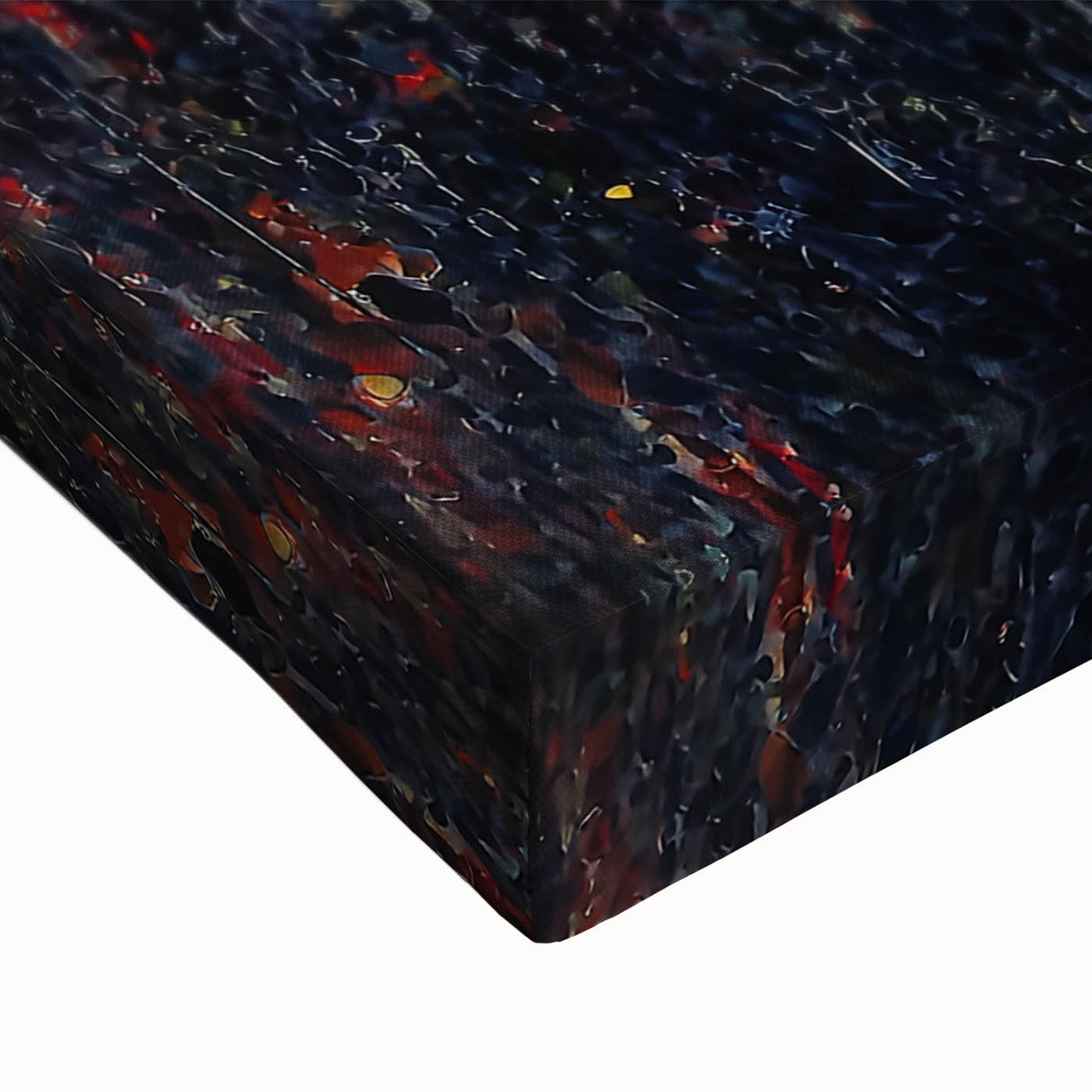 Abstract floral design on stretched canvas, showcasing vibrant colors and intricate patterns. The artwork adds a modern touch to any room's decor.