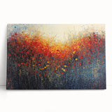 Abstract floral canvas art featuring vibrant colors and intricate designs, leaning against a neutral-toned wall, ideal for modern home decor and interior aesthetics.