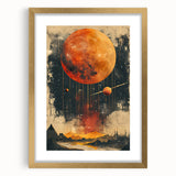 Abstract minimalist wall art framed in gold with a white mat, showcasing a modern design perfect for contemporary home decor, enhancing any living space.