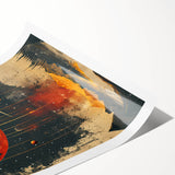 Abstract minimalist wall art print showcasing soft pastel colors and geometric shapes, elegantly rolled for easy display and transport in a protective tube.