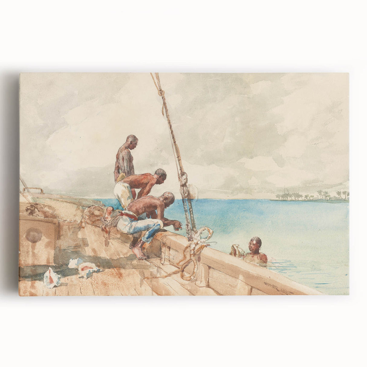 Realism Art Canvas: Maritime Scene with Fishermen Realism Wall Art