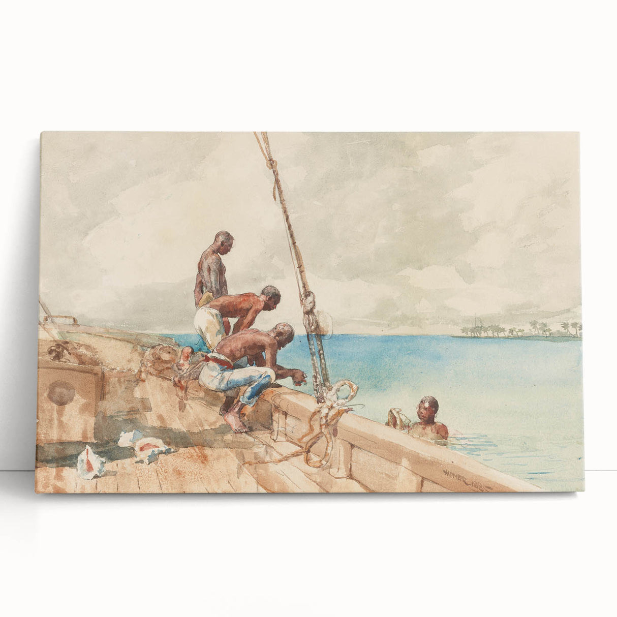 Realism Art Canvas: Maritime Scene with Fishermen Realism Wall Art