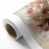 Abstract floral artwork on rolled canvas, showcasing vibrant colors and intricate patterns, elegantly packaged in a protective cardboard tube for safe transport. Ideal for enhancing home decor with a touch of modern artistry.