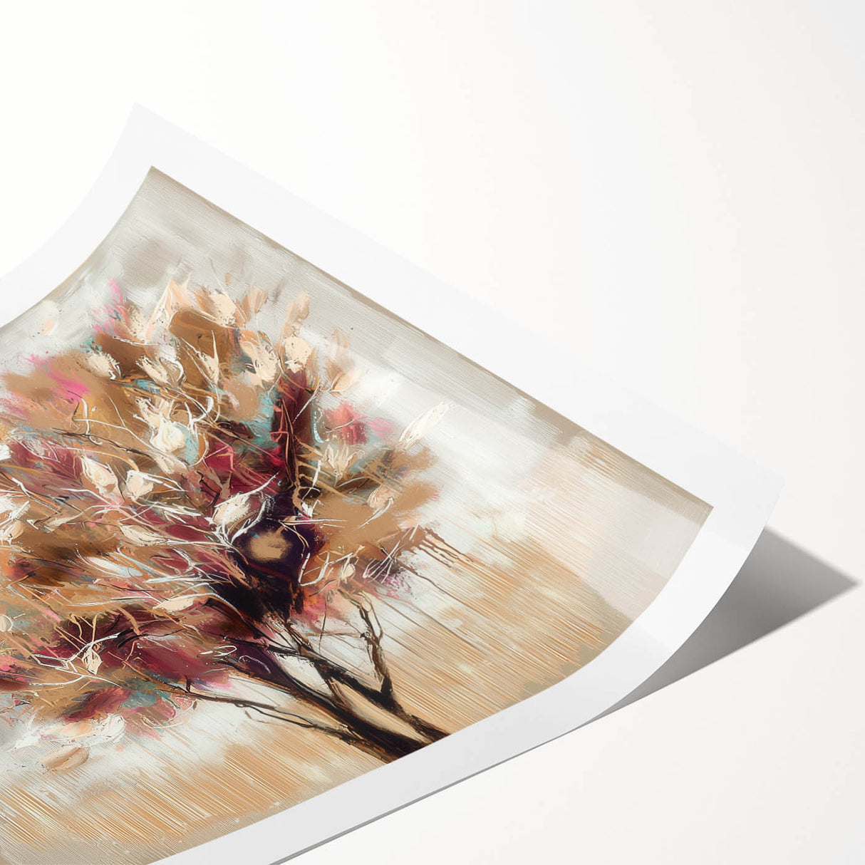 Vibrant abstract floral design rolled print showcasing a blend of colorful blooms and soft textures, perfect for enhancing modern home decor aesthetics.