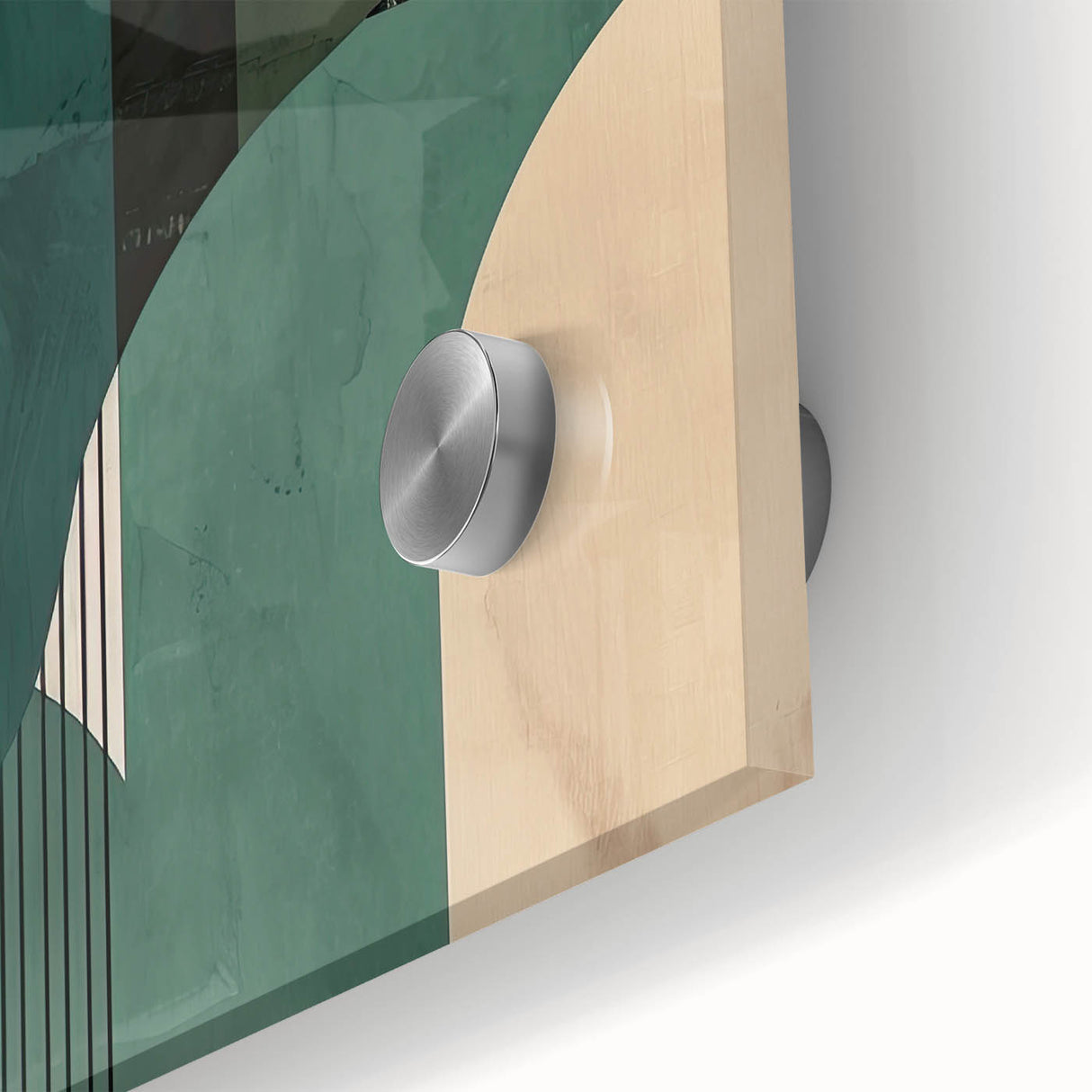 Close-up of abstract minimalist wall art design on acrylic glass, showcasing vibrant colors and smooth texture, perfect for modern home decor.