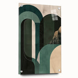 Abstract minimalist wall art displayed in a side view, showcasing acrylic glass framing and decorative pins, perfect for modern home decor.
