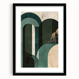 Abstract minimalist wall art framed in black, featuring soft color gradients and geometric shapes, ideal for modern decor and enhancing interior spaces.