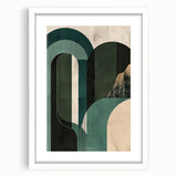 Abstract minimalist wall art framed in white mat, showcasing a contemporary geometric design. Perfect for modern home decor or office settings, enhancing any interior space.