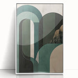 Framed minimalist wall art design featuring abstract shapes in soft tones of white and beige, displayed from a front view, perfect for modern home decor.