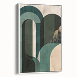 Abstract minimalist wall art in a sleek black frame, showcasing soft white tones and geometric shapes, perfect for modern home decor. Ideal for enhancing contemporary interior aesthetics.