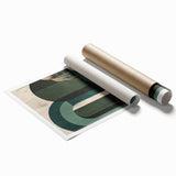 Abstract minimalist wall art print showcasing soft pastel colors, geometric shapes, and a serene composition, rolled and ready for framing, ideal for modern decor.