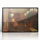 Realism Art Canvas: Girl Shelling Peas on a Porch Realism Wall Art